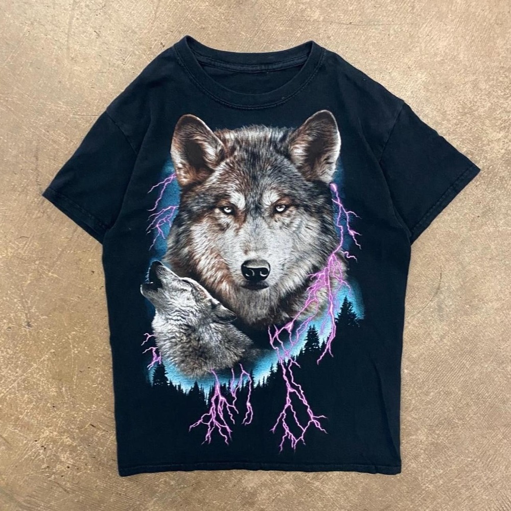 Vintage Wolf Lighting Big Face 90s Nature T-Shirt Small